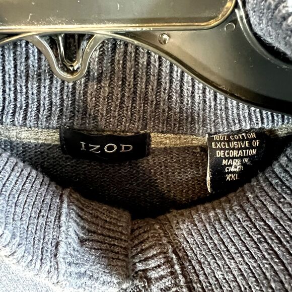 IZOD Mens Sweater XXL Heather Blue/Gray, Buttons, Ski, Heavy, Warm, Preppy, Golf - Picture 4 of 9